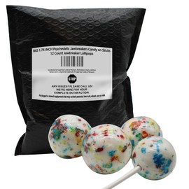 BIG 1.75 INCH Psychedelic Jawbreakers Candy on Sticks 12 Count- Jawbreaker Lollipops-Hard As A Rock
