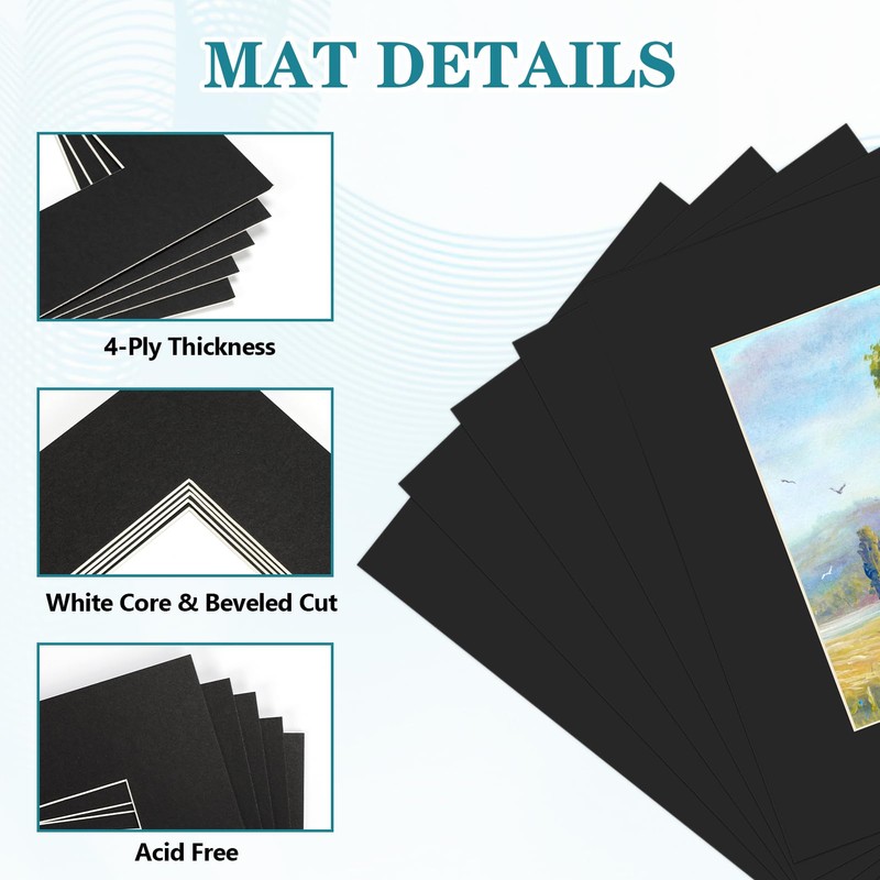 ZBEIVAN 8x10 Black Picture Mats with Core Bevel Cut Frame