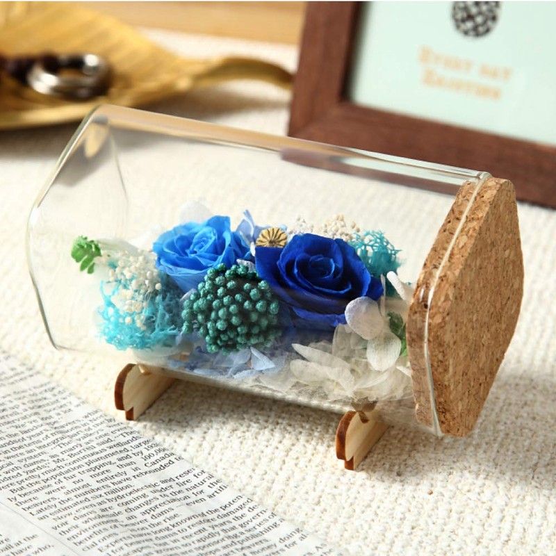 TEATSIGHT Preserved Flower Bottle Gift Boxed Soleil (Roses, Blue)