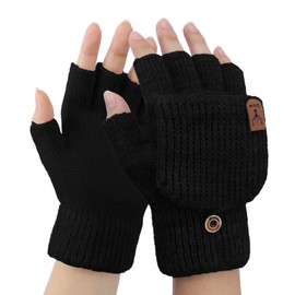 BLURBE Women Fingerless Gloves - Winter Warm Convertible Fingerless Mittens Ladies Wool Knitted Half-Finger Gloves Hand Warmer FingerIess Heated Gloves for Women Girls Outdoor Sports Gifts UK