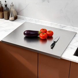 EATHEATY Stainless Steel Cutting Board for Kitchen - Large Steel Chopping Counter Cutting Boards with Lip - Heavy Duty Countertop Baking Boards for Meat, Fruits, Vegetables, Bread (15.7 X 11.8 inch)
