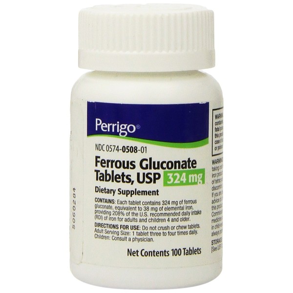 PADDOCK LABORATORIES Ferrous Gluconate Tablets, 324mg, 100 Count