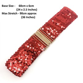Cadoline Women Sequin Belt Elastic Stretch Gold Buckle Waist Band Corset, red