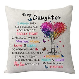 KHLOY Daughter Cushion Cover Gift,Funny Daughter Pillow Cover For Birthday Christmas Graduation Daughter Gift From Mom Dad Reminder Pillowcase 18"x 18"