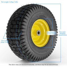 Felixstory 15x6.00-6 Lawn Mower Tire and wheel,15x6-6 Tubeless Riding Mowers Lawn Tire with 3" Offset Hub, 3/4" Bearing,Replacement for Craftsman,Troy - Bilt,John Deere,Cub Cadet Riding Mowers