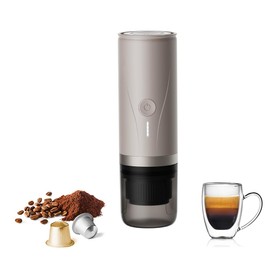 Portable Espresso Maker,Self-Heating Electric Mini Coffee Machine,Up to 20-Bar Pressure,Compatible with NS Capsules & Fine Grind,Coffee Maker for Outdoor Camping,Hiking,RV & Car, travel (Cream)