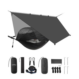 Sunyear Camping Hammock with Net & Rain Fly - Double & Single Hammock with House-Like Net- Easy Setup & Pack, Lightweight & Portable, Perfect for Hiking, Backpacking, Outdoor Sleeping