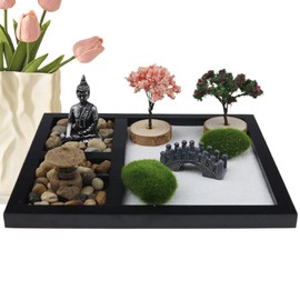 Zen Garden Kit - Japanese Sand Tray Kit Miniature Meditation Accent - Table Meditation Zen Artistic Decoration for Business, Workplace, Study Room, Home