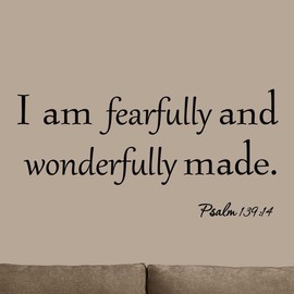 VWAQ I Am Fearfully and Wonderfully Made Psalm 139:14 Bible Wall Art Decal Quotes Christian Home Decor