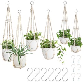 GOMETY 6er Set Makramee Blumenampel Pflanzenhänger, 89/78/60cm Pflanzkorb Hängender Blumentopfhalter Baumwollseil mit Perlen, Blumentopf Pflanzen Halter Aufhänger für Innen Außen Decken mit Haken