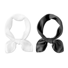 YSJCHEBS Pack of 2 Black and White Silk Scarf, Square Scarf for Women, Muslin Scarf, Black Scarf for Women, Muslin Scarf, Faux Silk Scarf, White