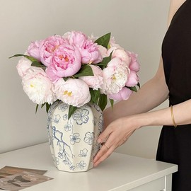 Blue and White Vase, Vintage Blue Ceramic Flower Vase, Chinoiserie Vase for Centerpiece, Porcelain Decorative Vase for Table Shelf Home Decor