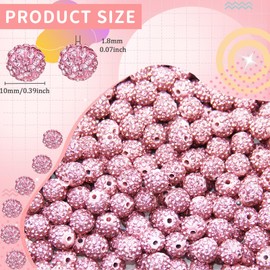 100 Pcs 10mm Rhinestone Beads for Jewelry Making, Pink Shiny Round Shamballa Disco Baseball Necklace Beads Sparkle Crystal Clay Pave Rhinestones Bead for DIY Bracelet Earring Craft Making Supplies