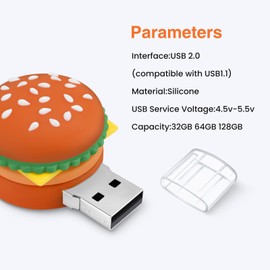 BORLTER CLAMP 128GB USB Flash Drive Hamburger Shape, BORLTER CLAMP Novelty Memory Stick USB Drive Thumb Drive Gifts for External Data Storage