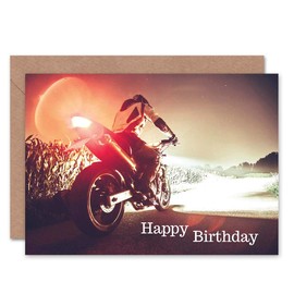 Wee Blue Coo CARD GREETING HAPPY BIRTHDAY MOTORBIKE LIGHT