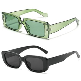 Dollger 2 Pieces Retro Rectangle Sunglasses for Women Men Sunglasses Womens Trendy, 90’s Vintage Shades Unisex Square Thick Frame Glasses UV Protection