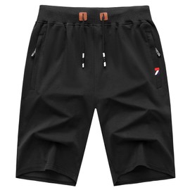 GEEK LIGHTING Mens Shorts Casual Cotton Drawstring Zipper Pockets Elastic Waist Lightweight Summer Athletic Beach Shorts Black