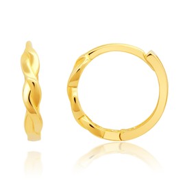 MAX + STONE Solid 10k Gold Hoop Earrings for Women with Hidden Hinged Back 10 mm (0.39 inches) Yellow Huggie with Twist