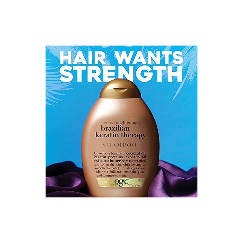 OGX, Shampoo Suavizante de Keratina Brasileña, 385 ml