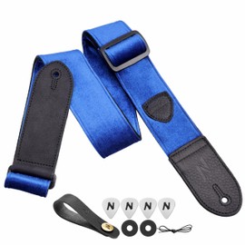 Nefelibata Guitar Strap,Double Full-Grain Leather Ends,Vintage Velvet Strap/FREE BONUS-4 Picks+Strap Locks+Strap Button,Gift For Bass,Electric&Acoustic Guitars(Vintage Sky Blue)