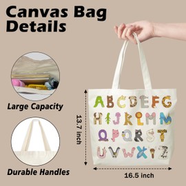 JUSITAKEET Alphabet Themed Tote Bag, Book Canvas Tote Bags Gift, Gifts For Book Lovers, Reusable Bags Suitable For Bookworm, Library Club Canvas Totes Gifts For Study, 04