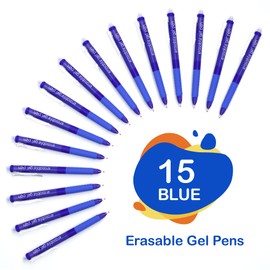 Erasable Gel Pens, Lineon 15 Pack Blue Retractable Erasable Pens Clicker, Fine Point, Make Mistakes Disappear, Blue Ink for Writing Planner and Crossword Puzzles