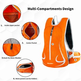 EULANT Waterproof Running Backpack, 15 L, Small Ski Backpack, Small Hiking Backpack, Bicycle Backpack, Lightweight Sports Backpack for Skiing, Camping, Mountaineering, Cycling, Jogging, Shopping,