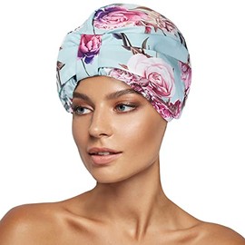 Innelo Gorro Ducha Lujo Mujer Reutilizable Impermeable Doble Capa Correa Elástica Ajustable Grande Forro Satén Cabello Largo Rizado Liso Color Verde