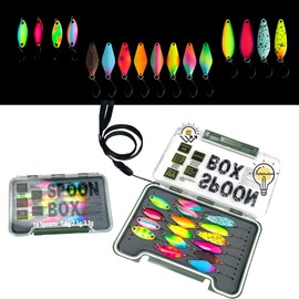 Spoons Forelle, 16x UV-Aktiv und Selbstleuchtend Forellenköder, Machilea Kupfer Spoon Set mit Box, Forellen Köder Forellen Angeln Blinker Forellen Spoon Angelköder 1.6g/2.5g/3.5g