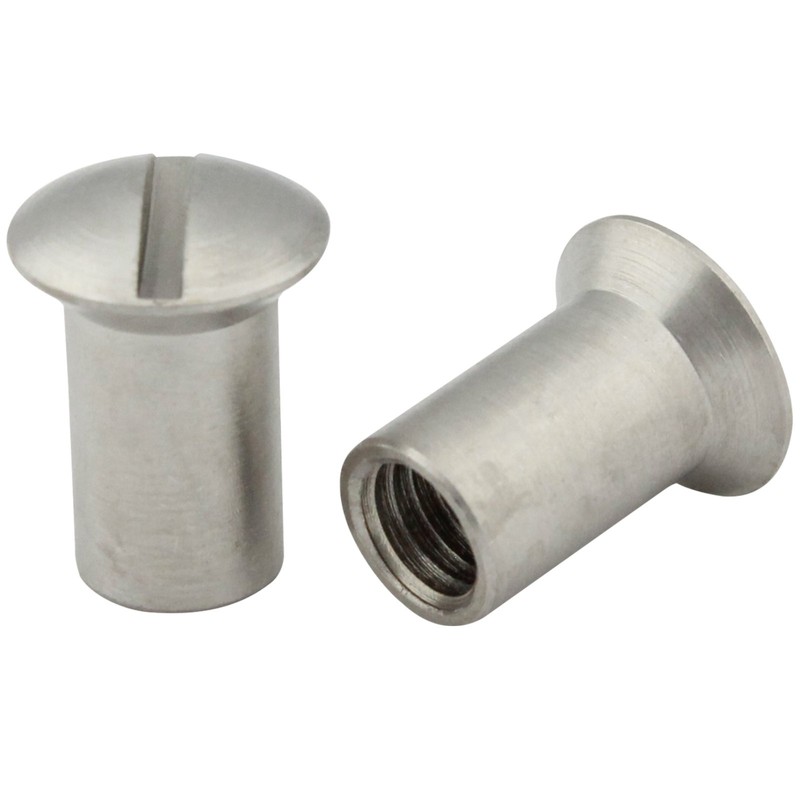 Sleeve nuts with raised countersunk head and slotted drive –