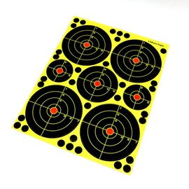 ANCLLO 10 Pack Multi Size 4inch 3inch 2inch Bullseye Reactive Shooting Target - Shots Burst Bright Fluorescent Yellow Upon Impact
