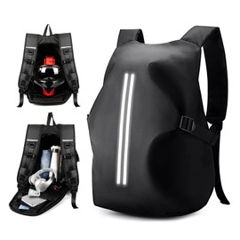 WEPLAN Motorcycle Backpack for Men Waterproof Helmet Backpack Women Motorcycle Helmet Bag Cycling With Reflective Strip Sac a Dos Moto Travel Backpacks Lightweight,Black Small