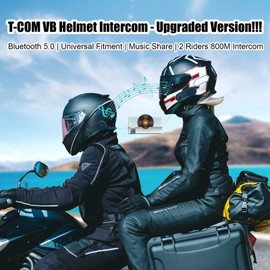 FreedConn TCOM VB Upgraded Motorcycle Bluetooth Headset Motorbike Accessories Bluetooth 5.0, 2 Riders 800M motorcycle Intercom, Music Share, Universal Fitment, Bluetooth Motorcycle Headsets Twin Pack