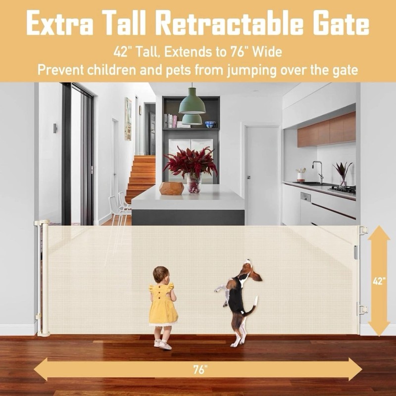 KISKIZ 42 Inch Tall Retractable Baby Gates for Doorways, 75”Long