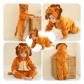 HAHASHOW Baby Winter Romper Baby Pyjamas Flannel Romper Pyjamas Costume Clothing Cartoon Overalls Onesies for Girls and Boys, 3-36 Months, Lion