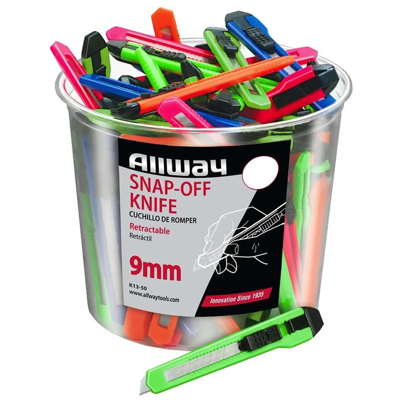 100-Pack of 9mm Allway K13-50 K-Series Neon 13-Point Snap-Off Knife,
