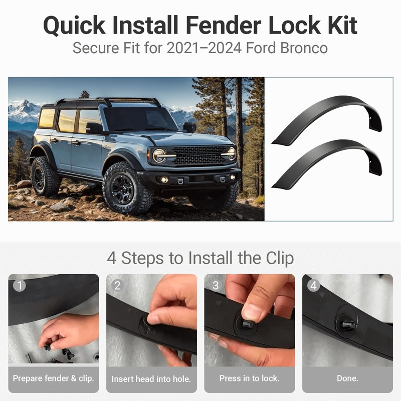 4Pcs for Ford Bronco 2021+ Fender Flare Clips Kit, Front