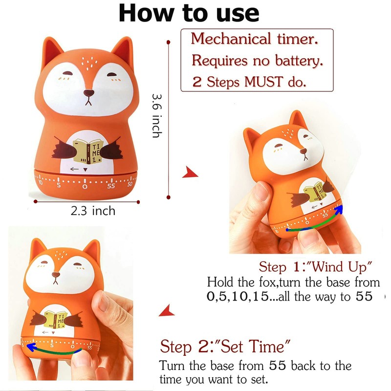 NUOSWEK Mechanical Kitchen Timer, Cute Animal Wind Up 60 Minutes