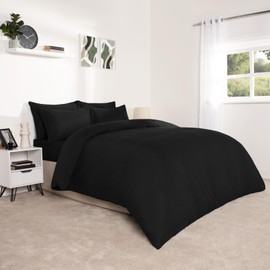 Brentfords Black Soft & Breathable Microfibre Bed Set - Single Duvet Cover Set - Plain Dyed Quilt Bedding With Pillowcase