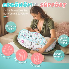 Nursing Pillow for Breastfeeding - Ergonomic Comfort & Support Baby Pillow for Bottle Feeding and Breastfeeding, Easier and Healthier Nursing, Firm Fiber Fill, with Removable Cover (Rainbow)
