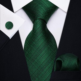 YourTies Emerald Green Ties for Men Silk Necktie Pocket Square Cufflinks Solid Color Formal Business Party Wedding