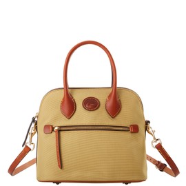 Dooney & Bourke Satchel Handbags for Women, Domed Nylon Bag with Leather Handles & Removable Crossbody Strap - Brown