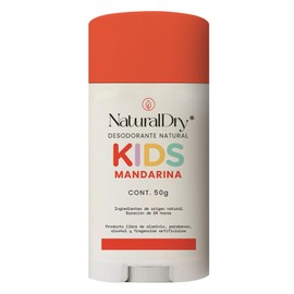 NaturalDry Kids - Desodorante infantil unisex Natural para nios - Sin aluminio - Sin parabenos - Aroma Mandarina - En barra (1 Unidad)                