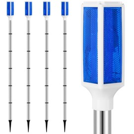 Rossesay 4 Packs Solar Powered Reflective Driveway Markers Lights 51'' Landscape Driveway Reflectors on Poles for Parking Winter Snow Road Outdoor Yard Night Sidewalk, Blue(Blue)