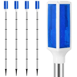 Rossesay 4 Packs Solar Powered Reflective Driveway Markers Lights 51'' Landscape Driveway Reflectors on Poles for Parking Winter Snow Road Outdoor Yard Night Sidewalk, Blue(Blue)