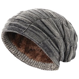Hatstar Warm Lined Women's Beanie | Men's Hat Winter Hat | Unisex Knitted Hat | Braided Pattern with Fleece Lining, Mottled Brown