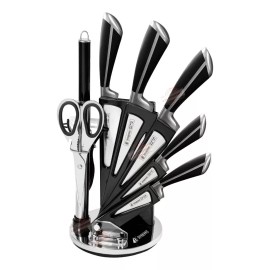 J.H. Company Set 9 Pcs Cuchillos Tijera Pelador Afilador Cocina Base C710 Color Negro
