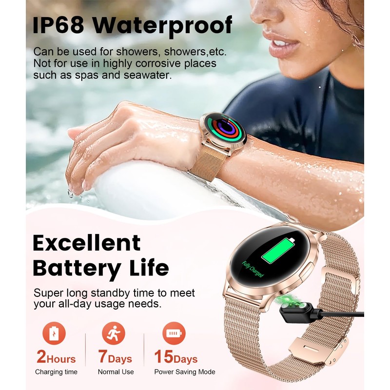 SUNKTA Thin Smart Watch for Women, 1.32" AMOLED Ladies Smart