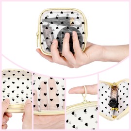 Sinzip 4 Pieces Mini Zipper Nylon Mesh Pouch, Mesh Cosmetic Bags Makeup Bags, Multipurpose Travel Toiletry Bags for Office Supplies and Travel Accessories (Heart Print-Pink, S)