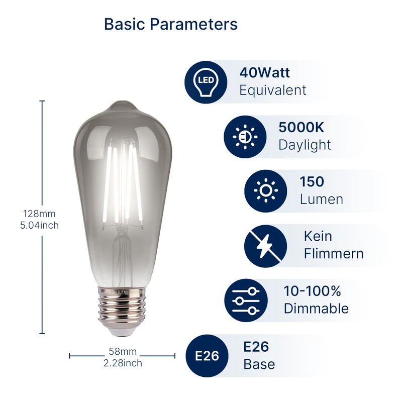 FLSNT LED Edison Bulbs, 5000K White Light Dimmable ST19 LED
